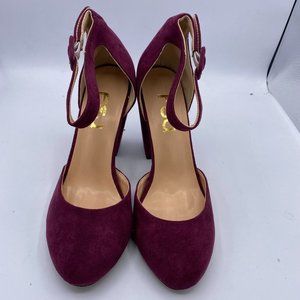 FSJ red pointy toe suede sandals chunky ankle strap heels pumps